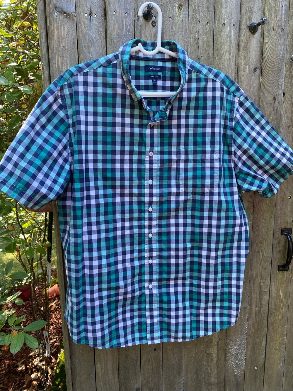 Men’s Croft & Barrow Blue and Green Plaid Short-Sleeve Button-Down Shirt XL